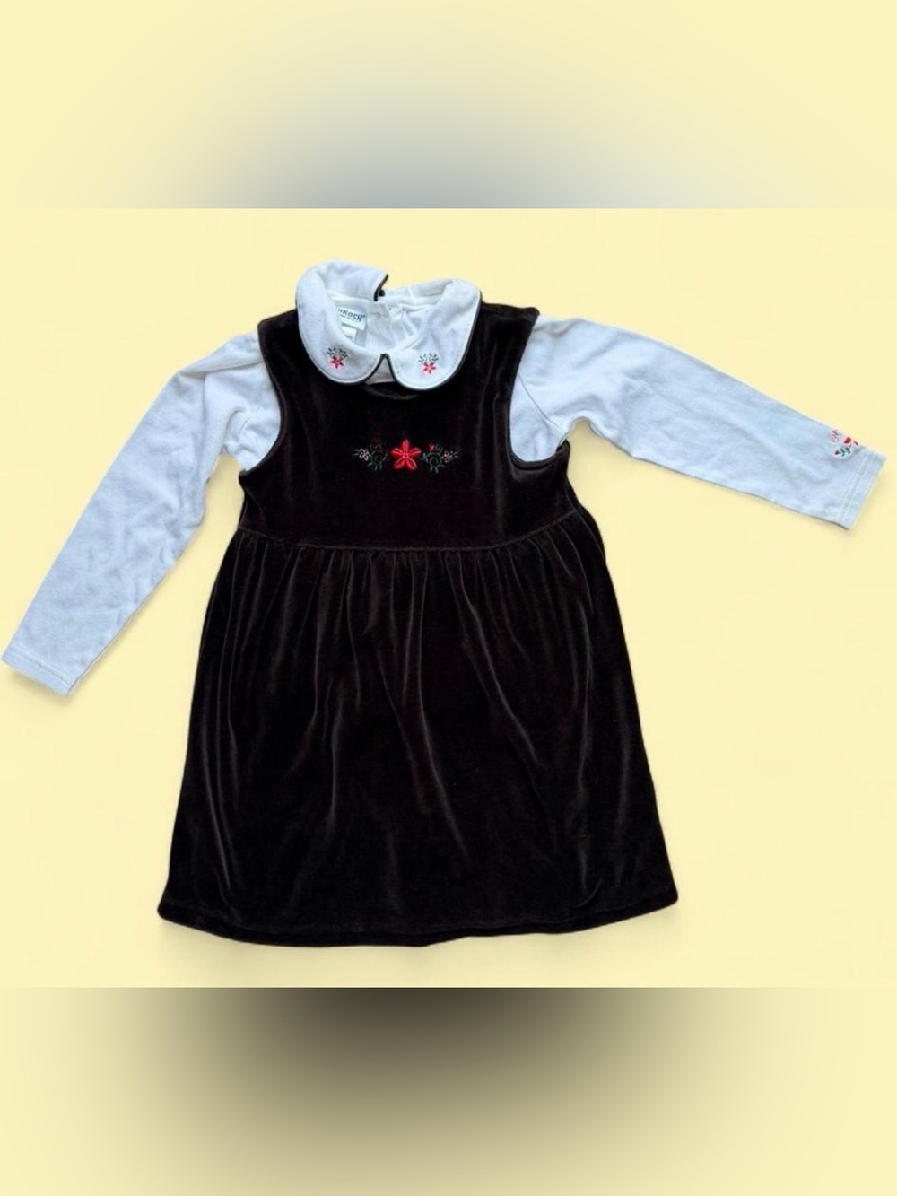 Vintage girls 4T OshKosh B'gosh White Peter Pan Collar Top Red Floral Embroidery